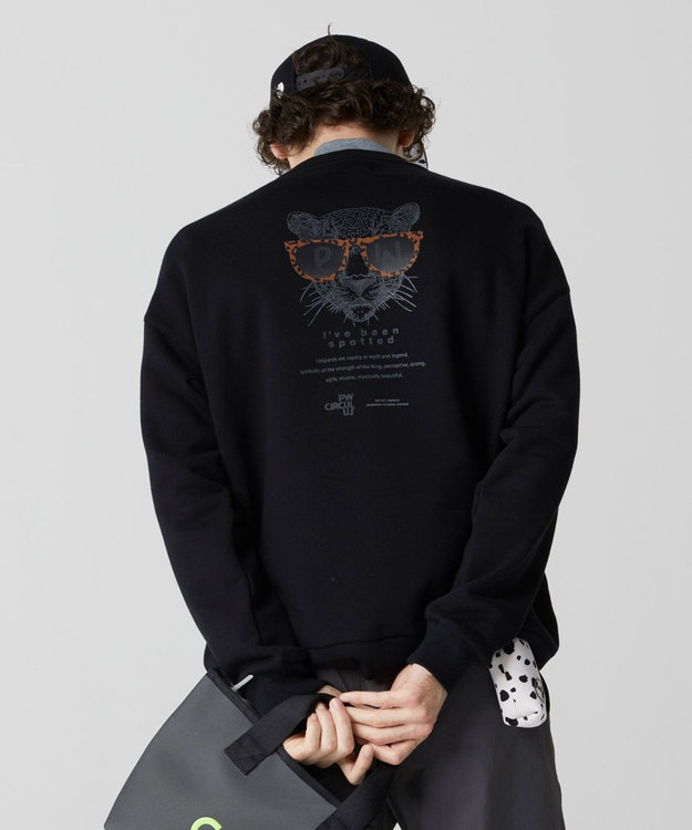 PW CIRCULUS 【UNISEX】アスレジャー 裏毛 バックプリント クルーネック スウェット ブラック系