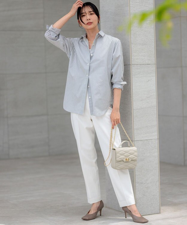 23区 L 【CLASSY.2月号掲載/洗える】CANCLINI ベーシック シャツ ダークブラウンストライプ