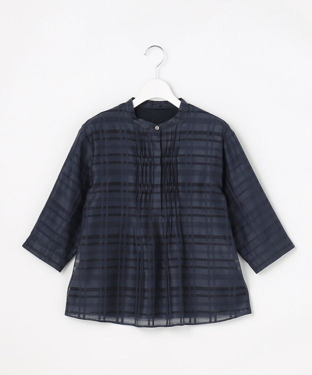 J.PRESS LADIES L シアーチェック カットソー ダルブルー系