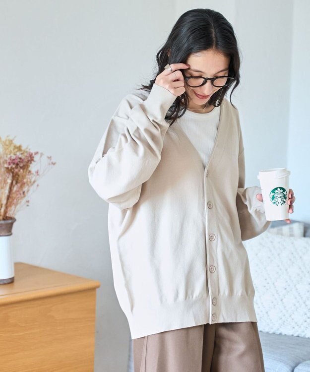 WEGO 【ユニセックス着用ITEM/MLサイズ展開】ドロップショルダーカーディガン ライトベージュ