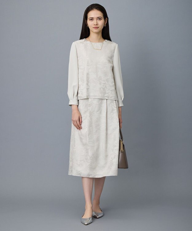 自由区 L 【17号サイズまで展開・セットアップ対応】フラワーオパールプリント スカート ベージュ