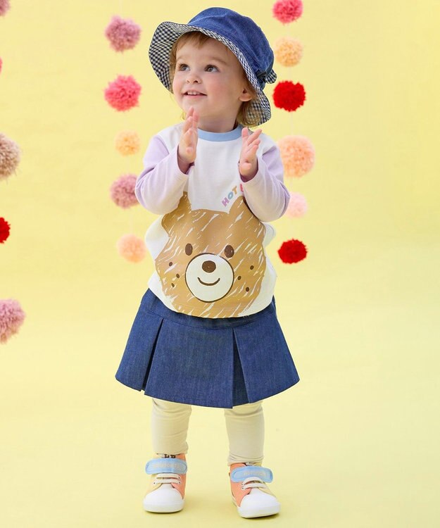 MIKI HOUSE HOT BISCUITS 【80-120cm】ビッグフェイスプリント 長袖Tシャツ ベージュ