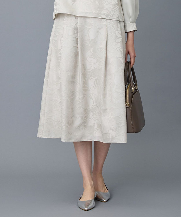 自由区 L 【17号サイズまで展開・セットアップ対応】フラワーオパールプリント スカート ベージュ