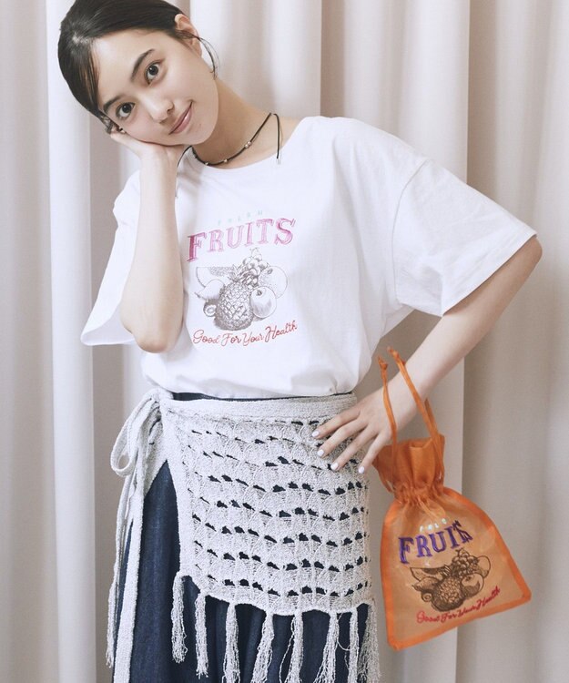earth music&ecology 刺繍チュール巾着 Orange