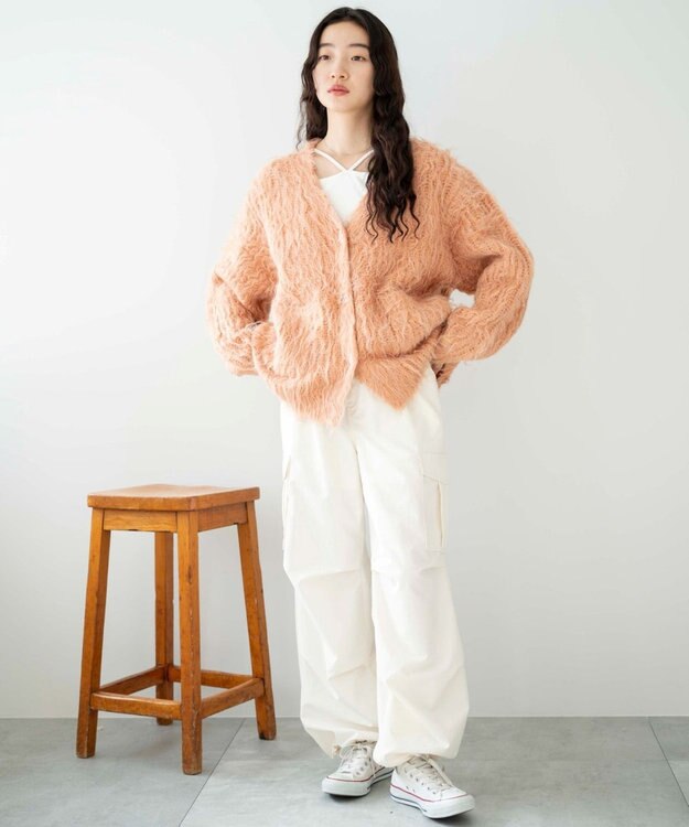 WEGO 【軽量】ブラッシュニットBIGカーディガン オレンジ