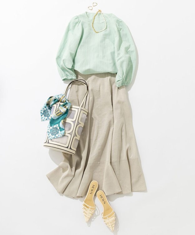 23区 manipuri コラージュウィッカボトル スカーフ スモーキーグリーンプリント