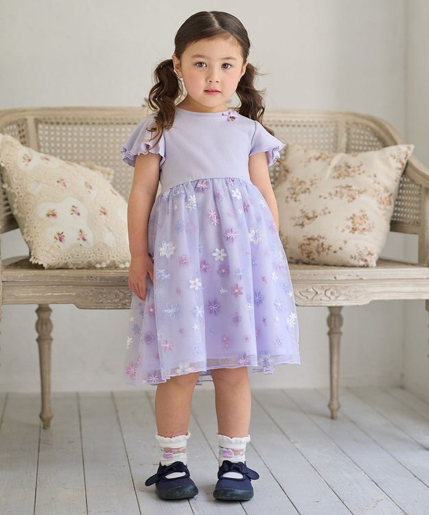 ANY KIDS 刺繍チュールワンピース ラベンダー