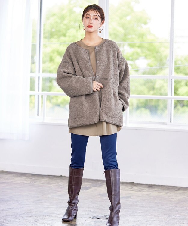 Tiaclasse 2wayリバーシブルボアショートブルゾン モカ