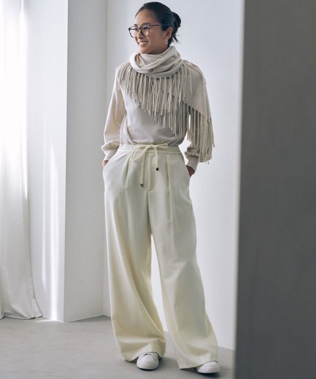 自由区 【洗える】ソフトウールハイゲージパフスリーブハイネック ニット ベージュ系