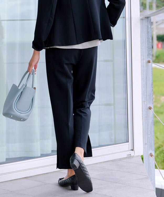 Tiaclasse L 【ストレッチジョーゼット】スリットテーパードパンツ ネイビー