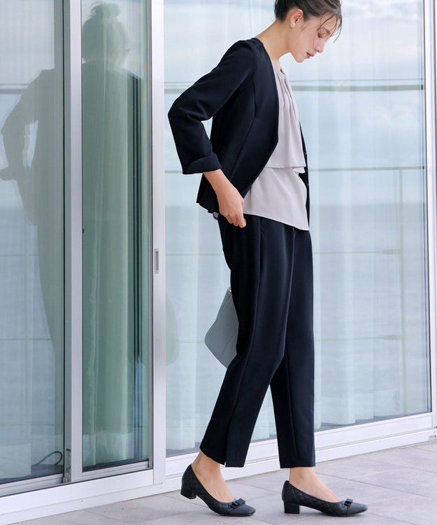 Tiaclasse L 【ストレッチジョーゼット】スリットテーパードパンツ ネイビー