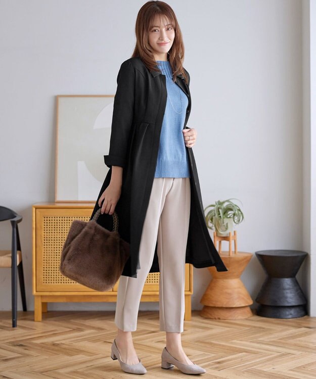 Tiaclasse L 【ストレッチジョーゼット】スリットテーパードパンツ グレージュ