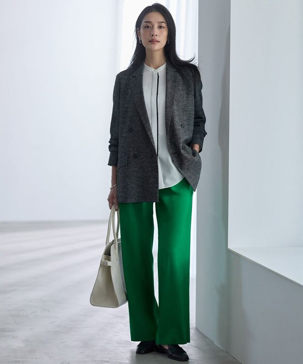 ICB L 【新色追加・WEB限定カラーあり】BackSatinAmunzen バンドカラーブラウス オフホワイト