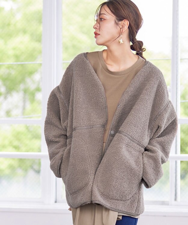 Tiaclasse 2wayリバーシブルボアショートブルゾン モカ