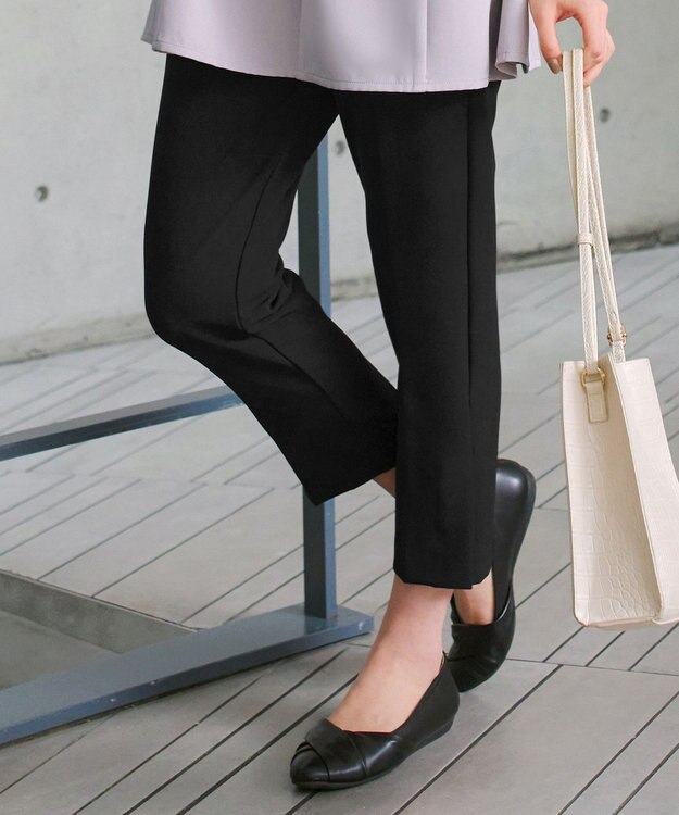 Tiaclasse L 【ストレッチジョーゼット】スリットテーパードパンツ ネイビー