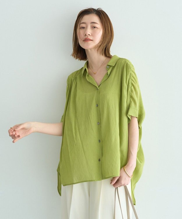 YECCA VECCA 【ドライタッチ】シアーバックギャザーシャツ Lime Green