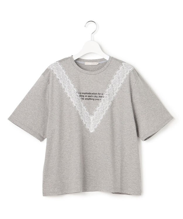 ICB L レースコンビ ロゴTシャツ ライトグレー