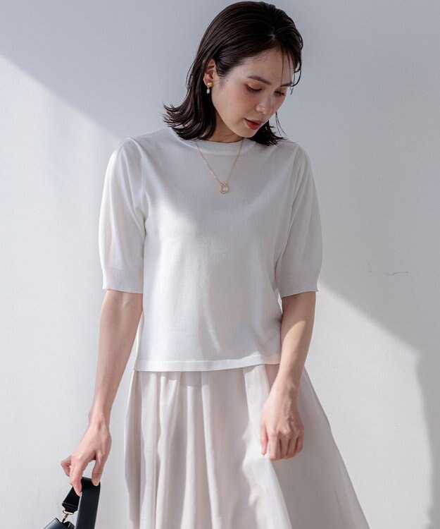 組曲 【先行予約】シアー ニット５分袖 プルオーバー ホワイト系