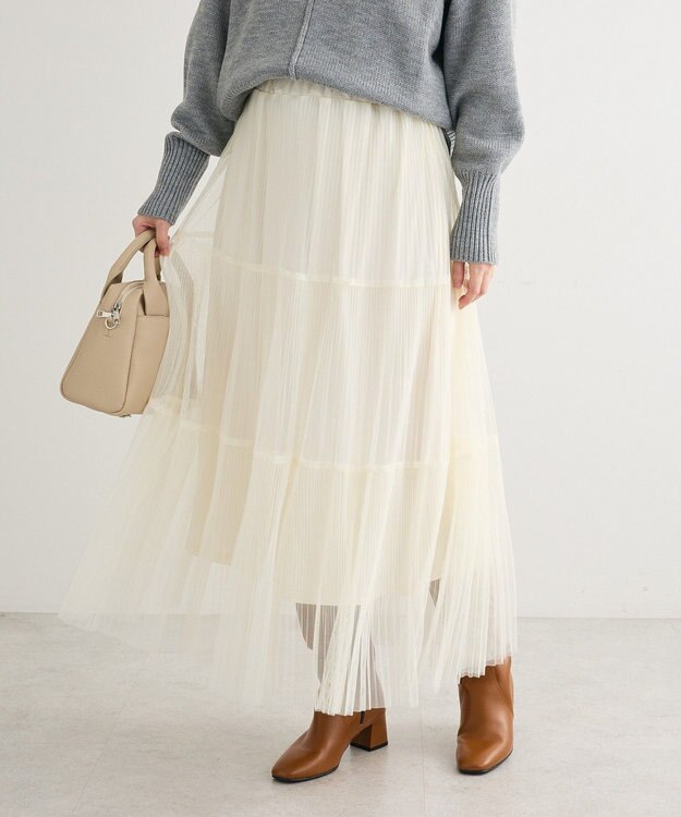Green Parks チュールプリーツティアードスカート Off White