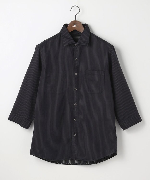 JOSEPH ABBOUD 【2WAY・リバーシブル・七分袖】リバーシブルストライプ シャツ ダークブラウン系1