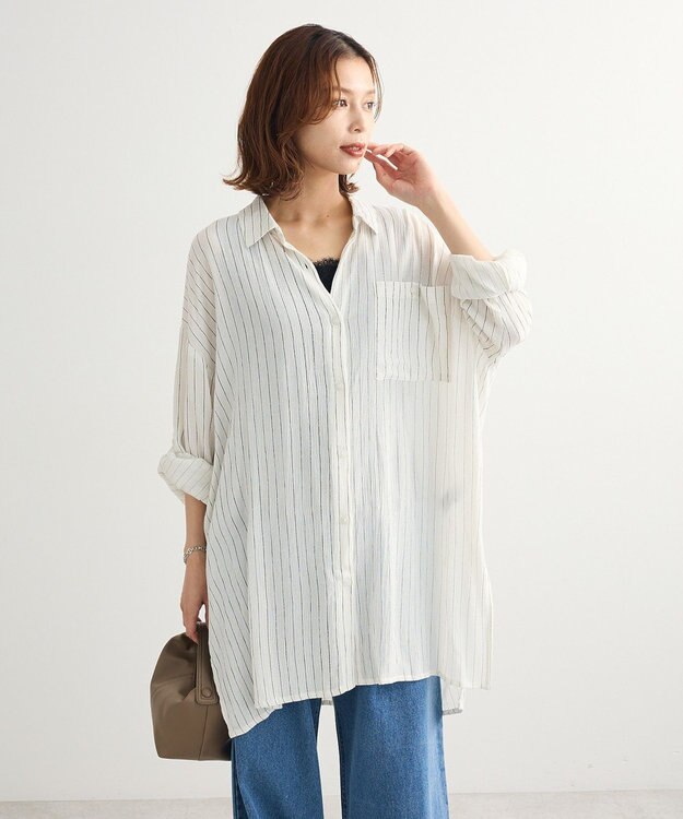 Green Parks Ｉ　ターンバック長袖レーヨンチュニック Stripe