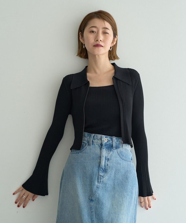 YECCA VECCA 【2点SET】キャミセット襟付きZIPカーディガン Black