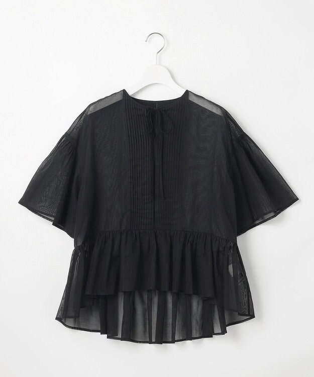 23区 S 【GOLD LABEL】コットンオーガンジー ピンタックリボン ペプラムブラウス ブラック系