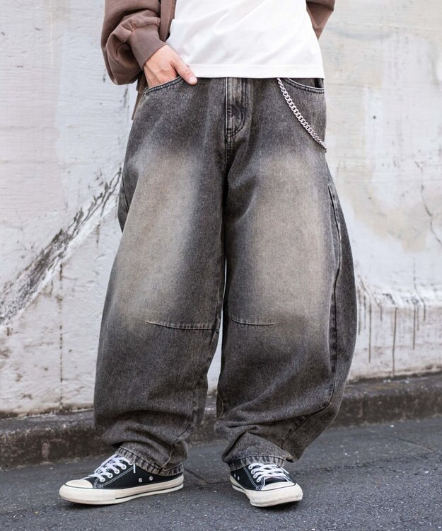 WEGO チェーン付きバルーンデニムパンツ デニムブラックソノタ