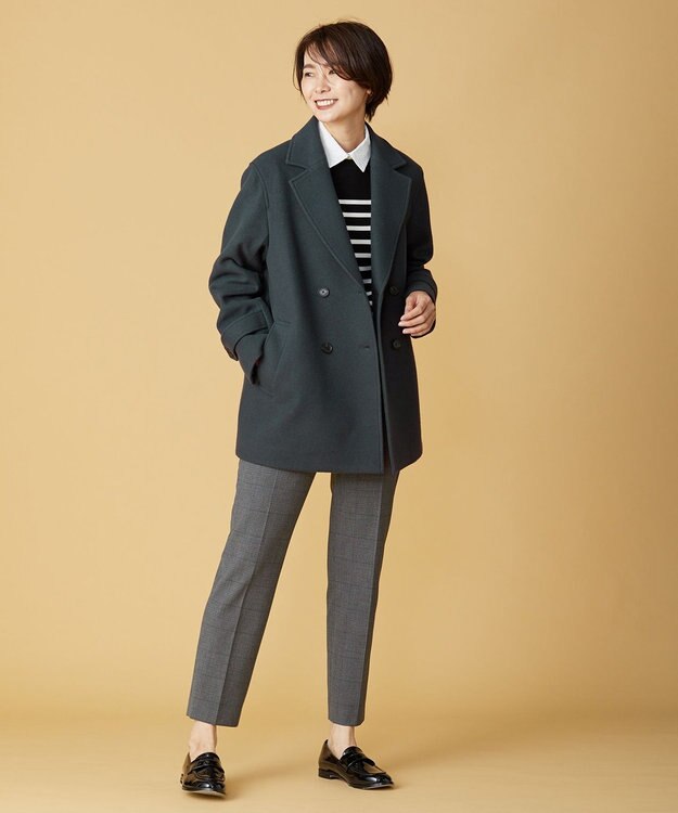 J.PRESS LADIES Jackal 140s ソフトメルトン Pコート ダークグリーン系