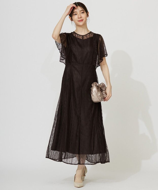 ANY SIS 【洗える】ストライプレーシー ドレス ブラウン