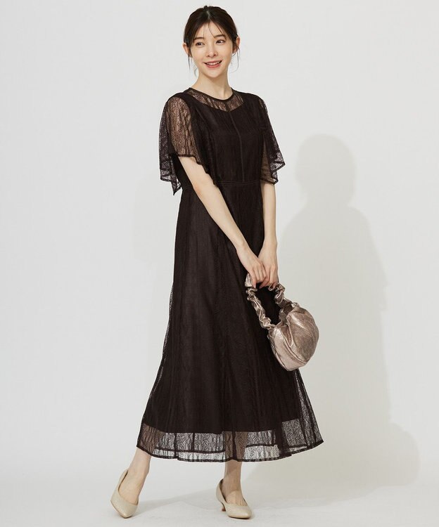 ANY SIS 【洗える】ストライプレーシー ドレス ブラウン