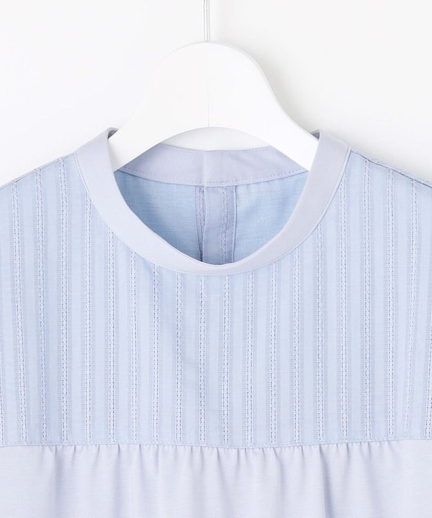 J.PRESS LADIES L 【洗える】プレーティングジャージー モックネックカットソー サックス系