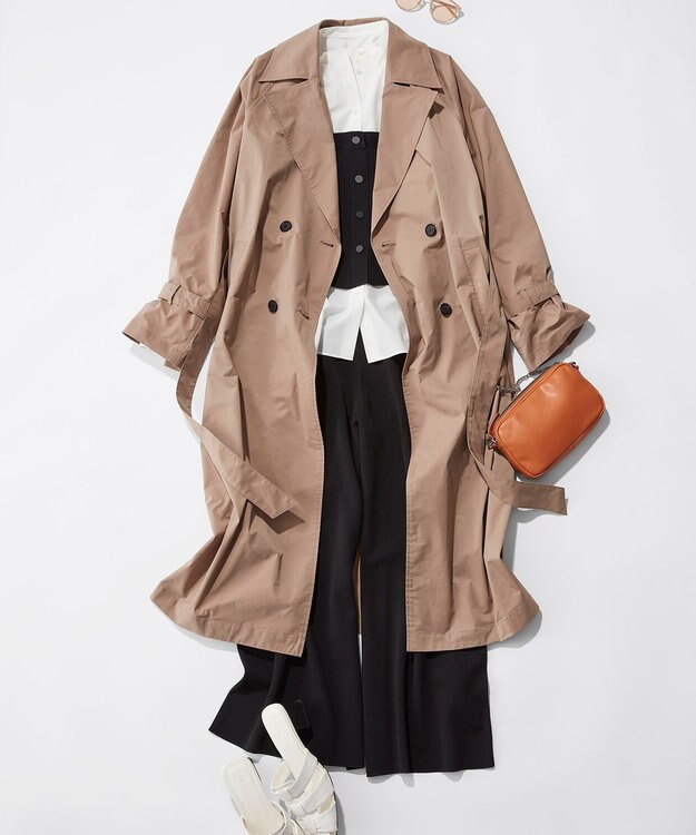 ICB 【撥水加工】 メモリーストレッチタフタ トレンチコート アンバーベージュ系