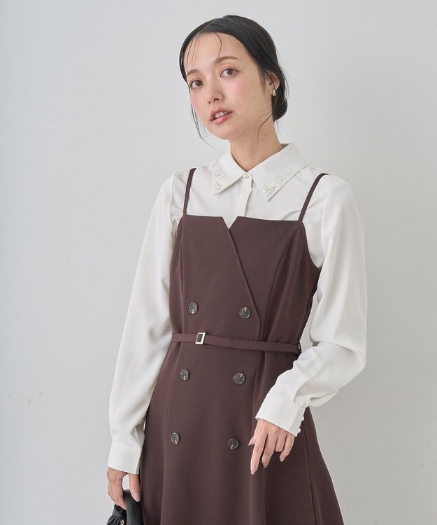 earth music&ecology 襟ビジューブラウス Off White