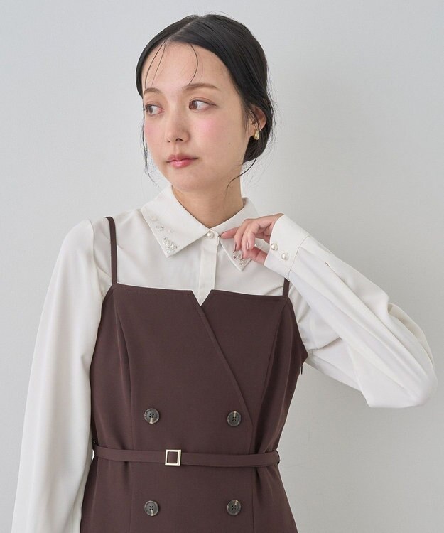 earth music&ecology 襟ビジューブラウス Off White