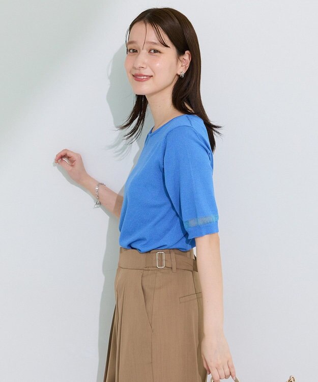 Green Parks 袖シアーニットプルオーバー Blue