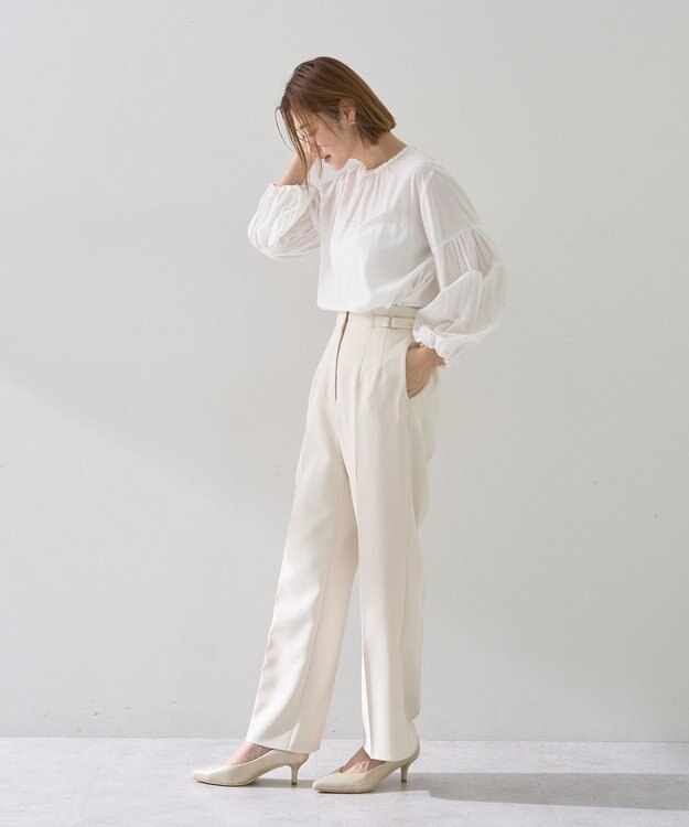 YECCA VECCA サイドベルテッドハイウエストパンツ Ivory