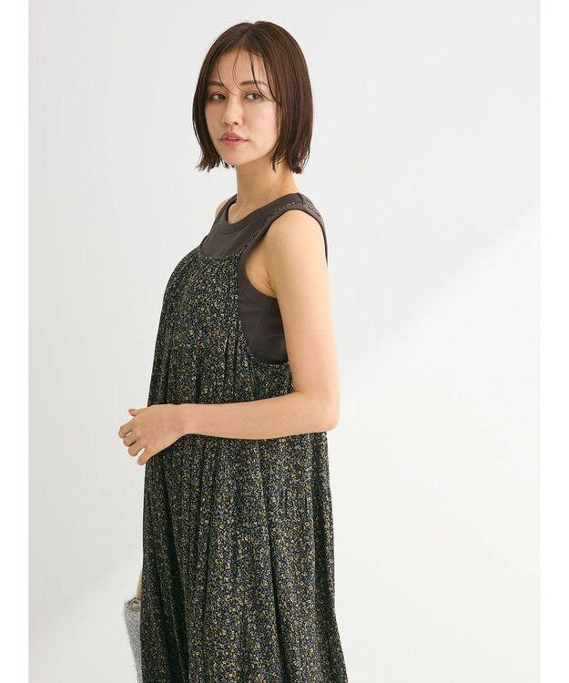 Green Parks 楊柳クレープボリュームキャミワンピース Yellow