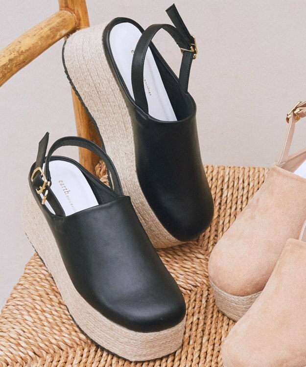 earth music&ecology 厚底ジュートサンダル Black