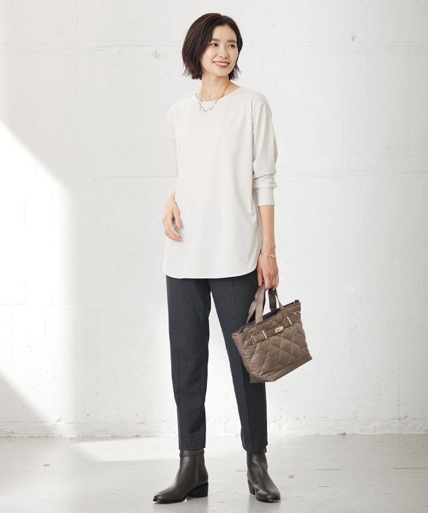 J.PRESS LADIES 【洗える】T/Rアルガンシルク チェック テーパード パンツ ライトグレー系3