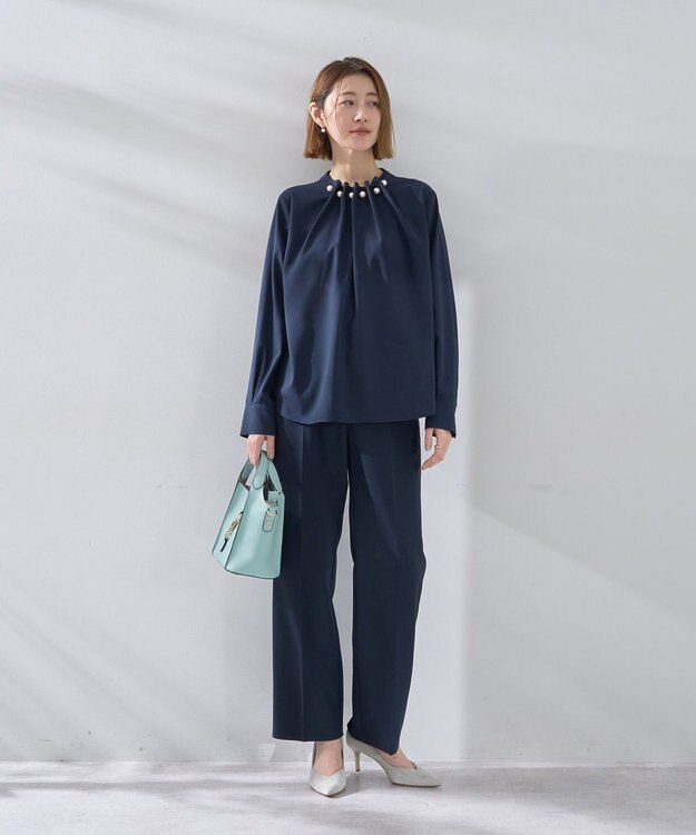 YECCA VECCA サイドベルテッドハイウエストパンツ Navy