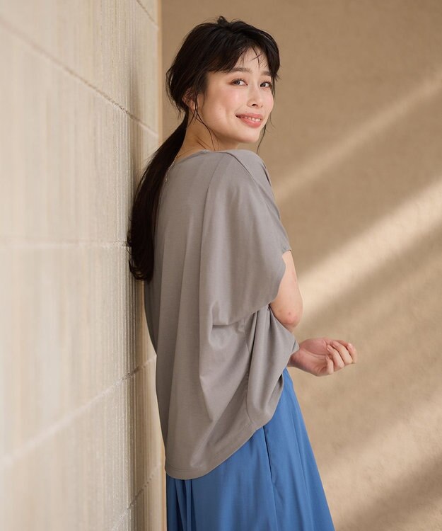 ANY 【洗濯機可/UVケア/接触冷感】フレンチスリーブロゴ・カラーTシャツ モカ