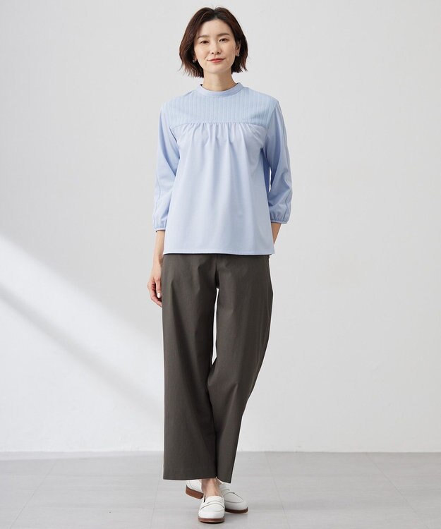 J.PRESS LADIES 【セットアップ対応・洗える】セルロースリネンストレッチ ワイド パンツ スレート系