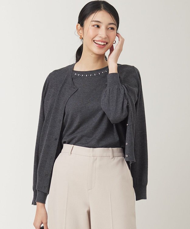 ANY SIS 【洗える】ウールブレンド カーディガン チャコール