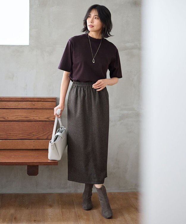 ANY 【接触冷感/UVケア】マルチファンクションモックネックTシャツ ブラウン