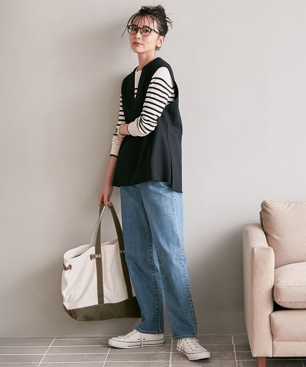 23区 ウールブレンド ボーダー ニット オフ地×ブラックボーダー