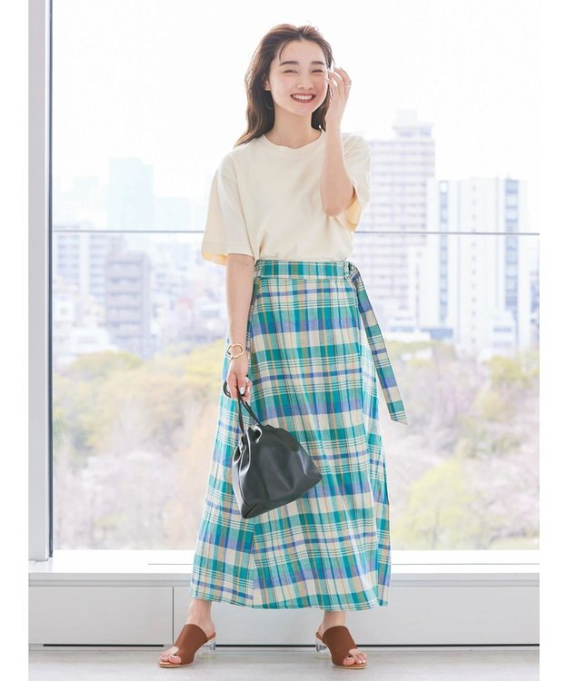 AMERICAN HOLIC ラップ風チェックスカート Green