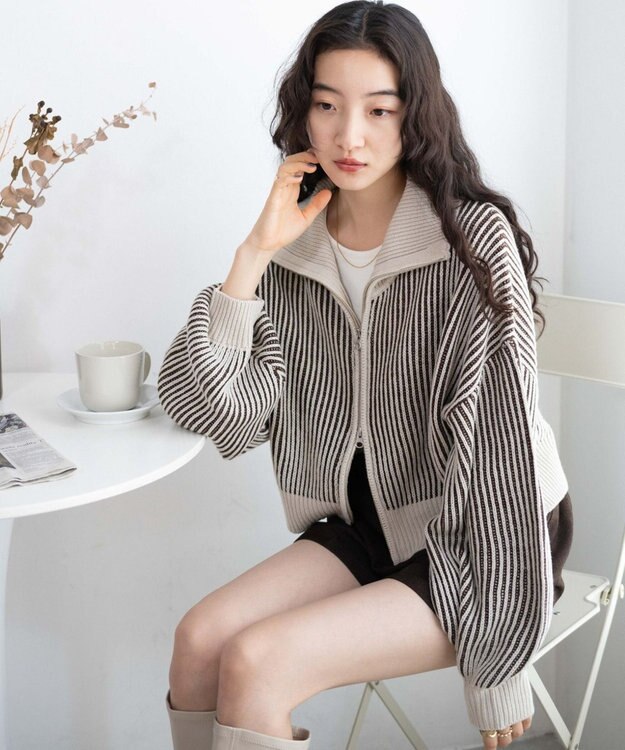 WEGO ダブルジップショートカーデ ベージュ