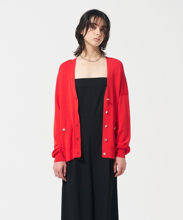 GRACE CONTINENTAL ルーズVネックニットカーディガン レッド