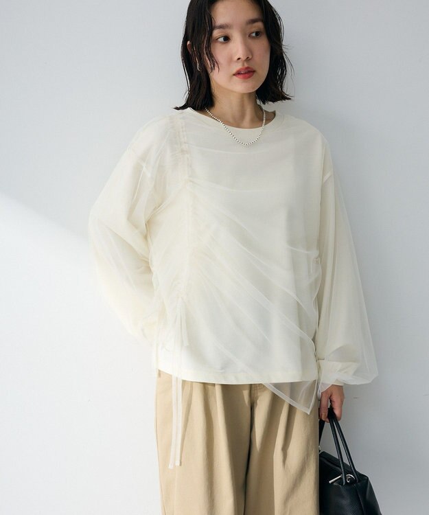 Green Parks シャーリングチュールドッキングプルオーバー Ecru